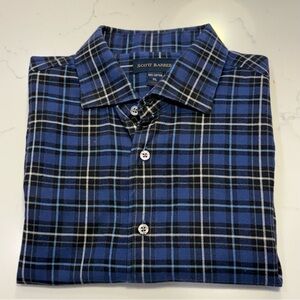Scott Barber Men’s Blue Plaid Button-Up Shirt – Size XL – 100% Cotton – NWT